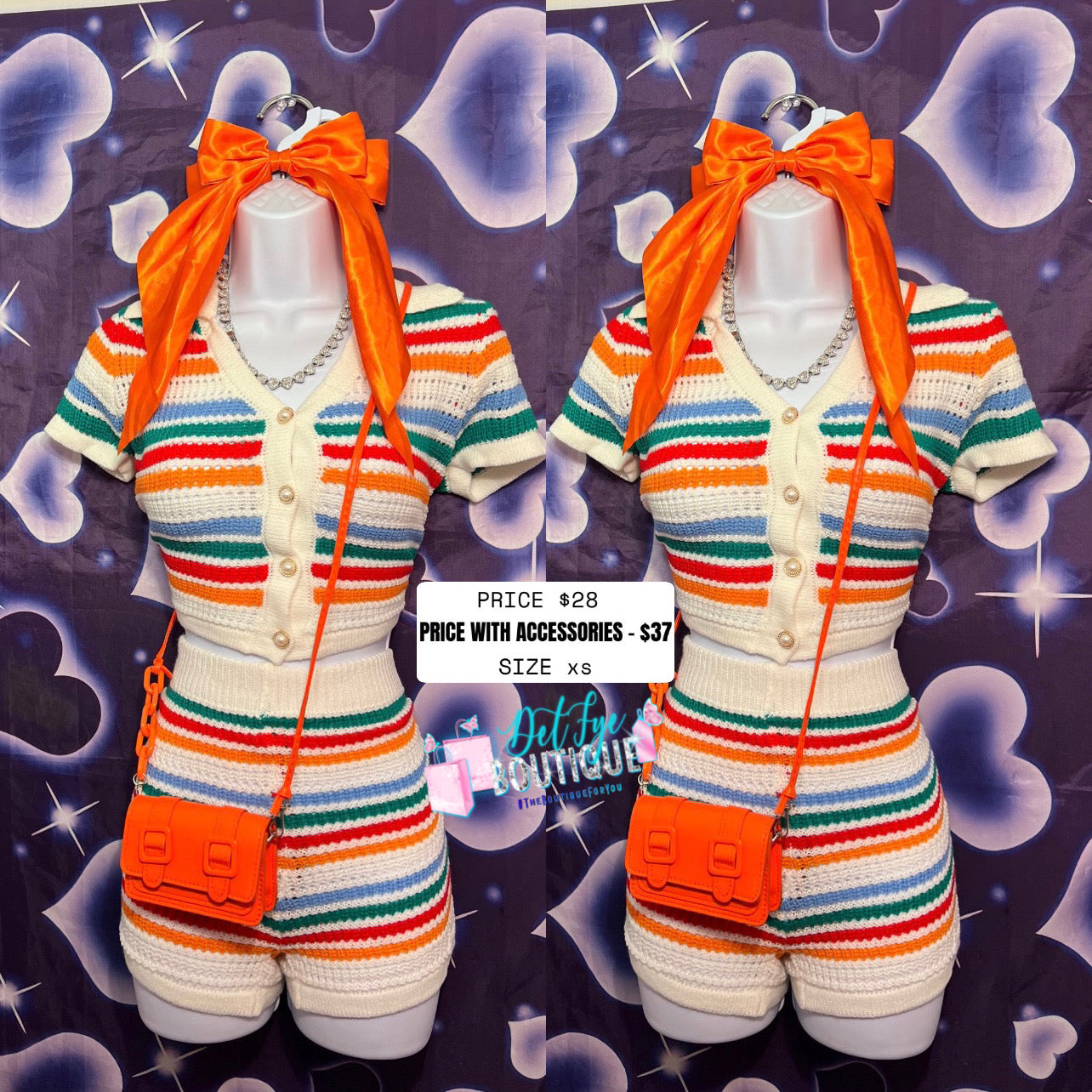 stripped knitted 2piece🧡.